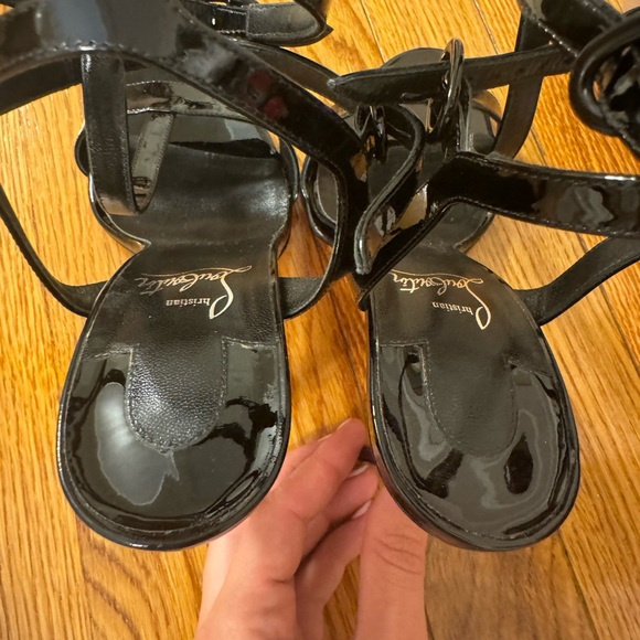 Christian Louboutin Mara 100 Black Patent Sandal Ankle Strap Open Heel Pump - Picture 12 of 13